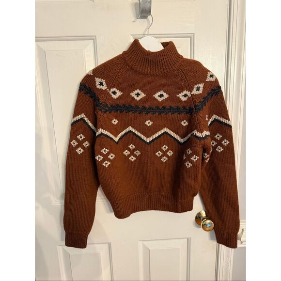 Vintage Jones New York Brown Mock Neck Hand Embroidered Wool Sweater sz S EUC - Picture 1 of 6